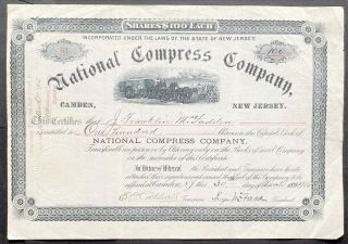National Compress Company Stock 1916 Camden,  Nj.  Cotton Plantation Vig.  Rare Vf,