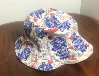 Pabst Blue Ribbon Beer Vintage Bucket Hat/cap Classic Rare Pbr Beer Fishing Fun