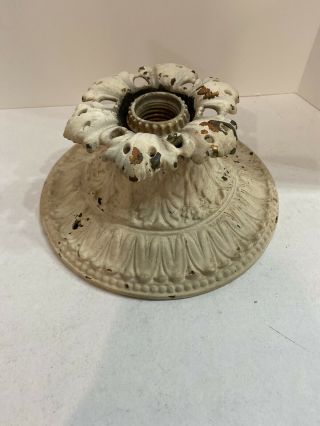 Antique/Vintage One Bulb Cream/White Cast Iron Petal Light Fixture 3