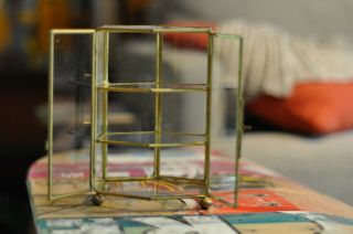 Vintage Brass & Glass Curio Trinket Hexagon Cabinet Storage Case