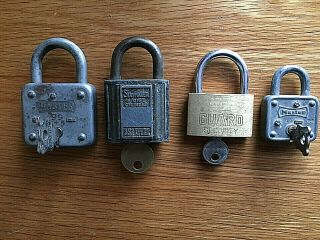 4 Antique Padlocks W/keys - Master,  Slaymaker,  Guard