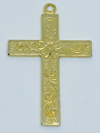 Antique Victorian Art Nouveau Engraved Gold - Filled Floral Cross Pendant / Charm
