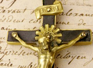 Carmelite Nuns Rare 18th Century Bronze & Ebony Wood Habit Rosary Crucifix Cross