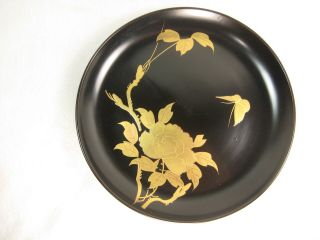Antique 150 Yr Old Japanese Signed Black Lacquer Kashizara Appetizer Dish Plate