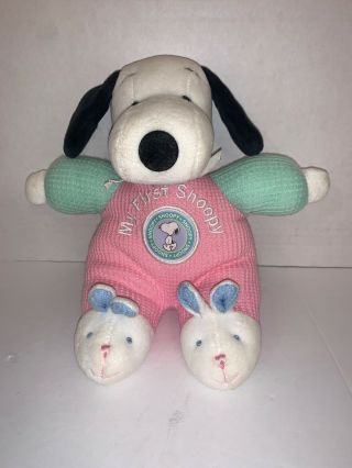 Rare Peanuts My First Snoopy (pink) W Bunny Feet - Rattle In Tummy