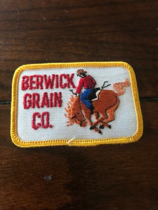 Berwick Grain Patch 80s 3” Rare Htf Vtg Logo Trucker Hat Cowboy Western Farm Il