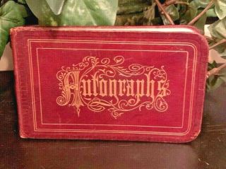 1879 - 1881 Antique Victorian Autograph Book Leather Cover,  Die Cuts