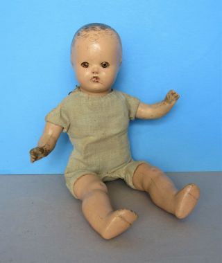 Vintage Composition Baby Doll 12 " Cloth Body W/crier Tin Eyes Needs Restoration