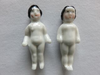 2 Antique Porcelain Bisque Frozen Charlotte Dolls 1 - 3/4 " Tall Both W/markings