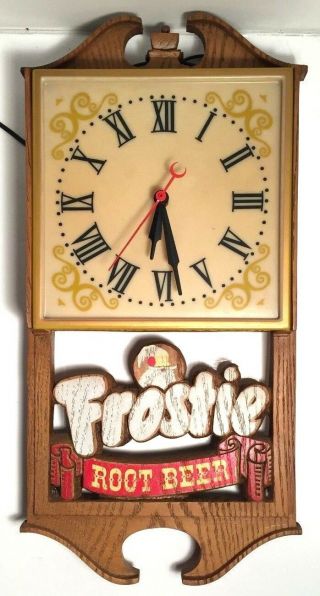 Frostie Root Beer Lighted Clock Man Cave Bar Tv/game Room Rare Vintage