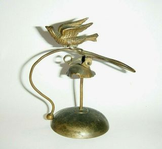 Antique Victorian 19th C Mechanical Hotel Counter Bell 3d Brass Bird Finial