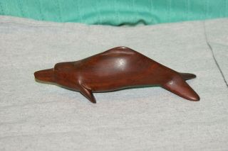 Vintage Mid Century Modern Carved Teak Whale Dolphin 6.  5 " L