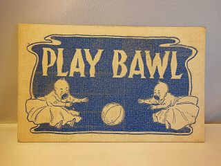 Hard To Find Antique Vintage Blue " Play Bawl " Comic Baseball Postcard
