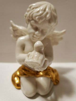 Vintage Porcelain Cherub Angel Figurine Deco White Antique - Cherub With Dove