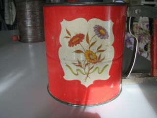 Antique/vtg Androck Hand - I - Sift Flour Sifter Red 3 Screens Floral Hand Tool Usa