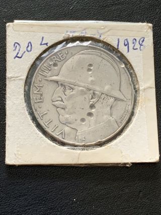Rare 20 Lire Silver Italy Kingdom Vittorio Emanuele Iii 1928 - R " Wwi Anniversary "