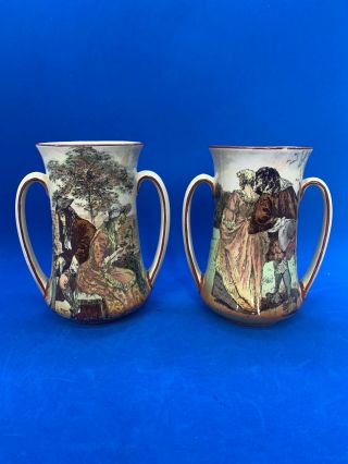 Royal Doulton Series Ware Twin Handled Vases Sir Roger De Coverley D3418 Rare