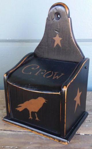 Primitive Black Crow Star Wood Salt Box