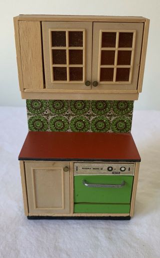 HTF Vintage 50s 60s Mcm Dollhouse Furniture Kitchen Green Lisa of Denmark Range 2