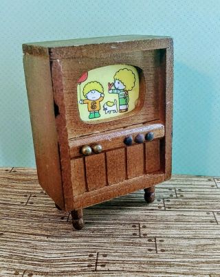 Vintage Dollhouse Miniature Furniture Television 1:12 Wood 1950s 60s 70s