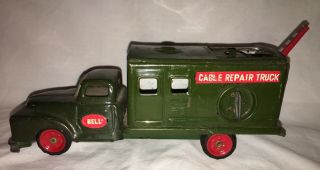 Vintage Rare Tin Friction Japanese Sss " Bell " Cable Repair Truck