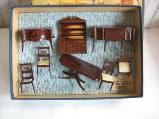 Renwal Dining Room Jolly Twins Vtg Miniature Dollhouse Furniture 1940 
