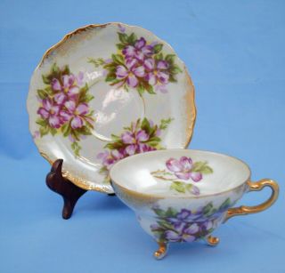 Vintage Fine China Japan Cup And Saucer Set Floral Gold Violets