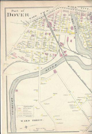 DOVER,  NH. ,  VINTAGE ANTIQUE 1892 MAP.  PART OF DOVER ON BOTH SIDES OF THE MAP 2