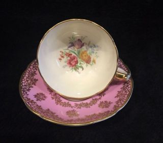 Rare Vintage Double Warrant Paragon Demitasse And Saucer,  Pink W/gold And Flowers