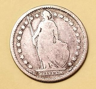 Switzerland 1877 B Silver 1 Franc Xf.  Very Rare.