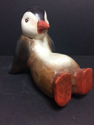 Antique Wooden Folk Art Carved And Painted Penguin