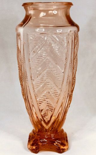 Rare Vintage Art Deco Pink Depression Glass Pressed Glass Vase France Hand Blown