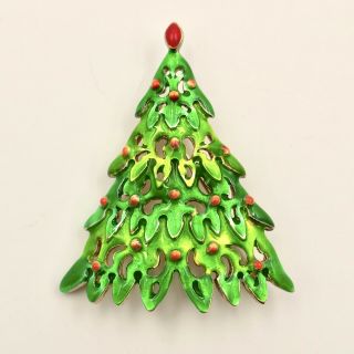 Danecraft Christmas Tree Pin Green Enamel 2 " Usa Vintage