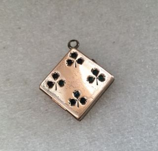 Antique Art Deco Very Rare Playing Cards 4 Clubs Locket Pendant.