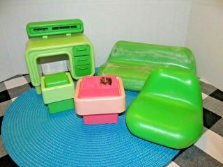 Vintage Barbie Dream House Furniture Desk Computer Table Couch Sofa Chair
