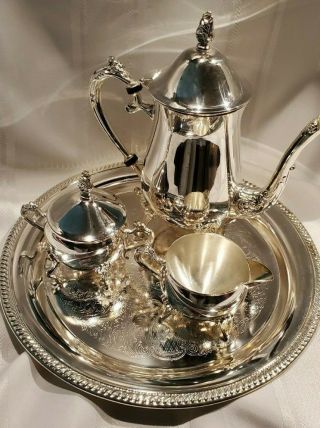 Vintage WM Rogers Silver Plated Tea Coffee Set - Sugar Bowl Creamer Serving Tray 2
