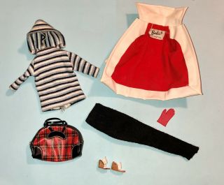 Vtg Barbie Winter Holiday 975 Outfit White Cork Wedges Shoes Bag Pants Shirt