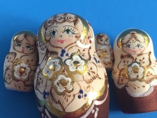 Set 4 Vintage Fancy Gold Russian Nesting Dolls Flowers Christmas 3.  5 " High