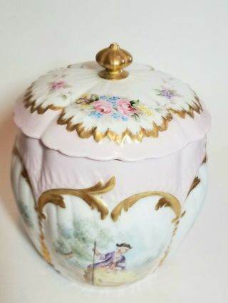 Antique M Redon Limoges France Buscuit Jar w Handpainted Decoration 2