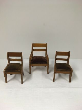 Antique Schneegas Dollhouse Armchair And 2 Side Chairs