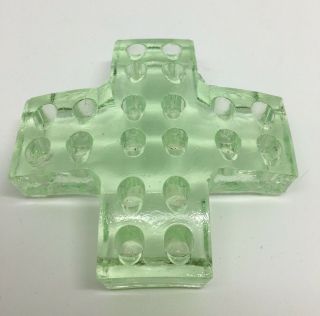 Rare Antique Vintage Old Green Glass Flower Frog Unusual Shape Cross Buy It Now
