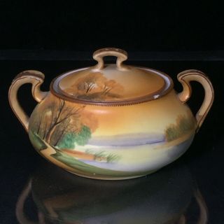 Antique / Vintage Japanese Nippon Lidded Sugar Bowl Hand Painted Porcelain