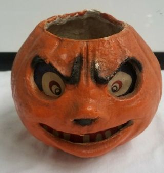 Vintage Halloween Paper Mache Pulp Pumpkin Jack O Lantern Wax Paper Insert Rare