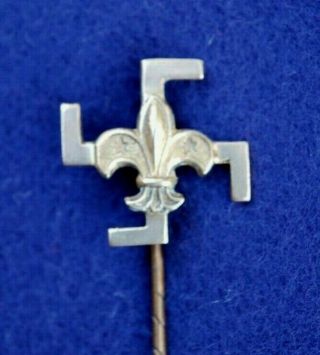 1920 ' s - Boy Scout - Gold Thanks Badge - With Rare Stick Pin - 9ct - Fylfot 2
