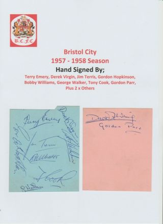 Bristol City 1957 - 1958 Rare 2 X Autographed Book Pages 10 X Signatures