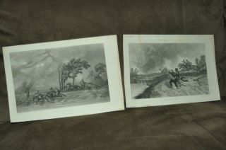 2 Antique Prints The Freshet & Fire In The Country By E.  C.  Middleton