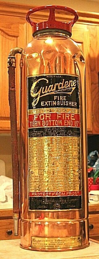 Rare Antique Vintage " Guardene " Copper Brass Fire Extinguisher - Polished Restored