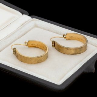 Antique Vintage Art Deco 12k Yellow Gold Filled Gf Wells Inc Hoop Earrings 3.  3g