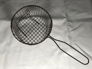 Antique/vintage Wire Fryer Basket With Handle And Side Lip Bracket