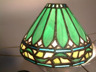 ANTIQUE TIFFANY STYLE LEADED STAINED GLASS LAMP SHADE HEAVY 2